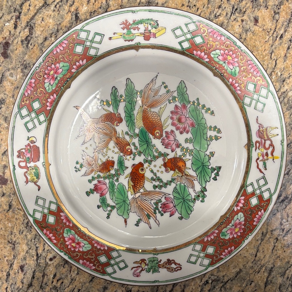 Vintage Chinese Porcelain Goldfish Lotus Plate 6.3” | Chinoiserie Decor | Mint